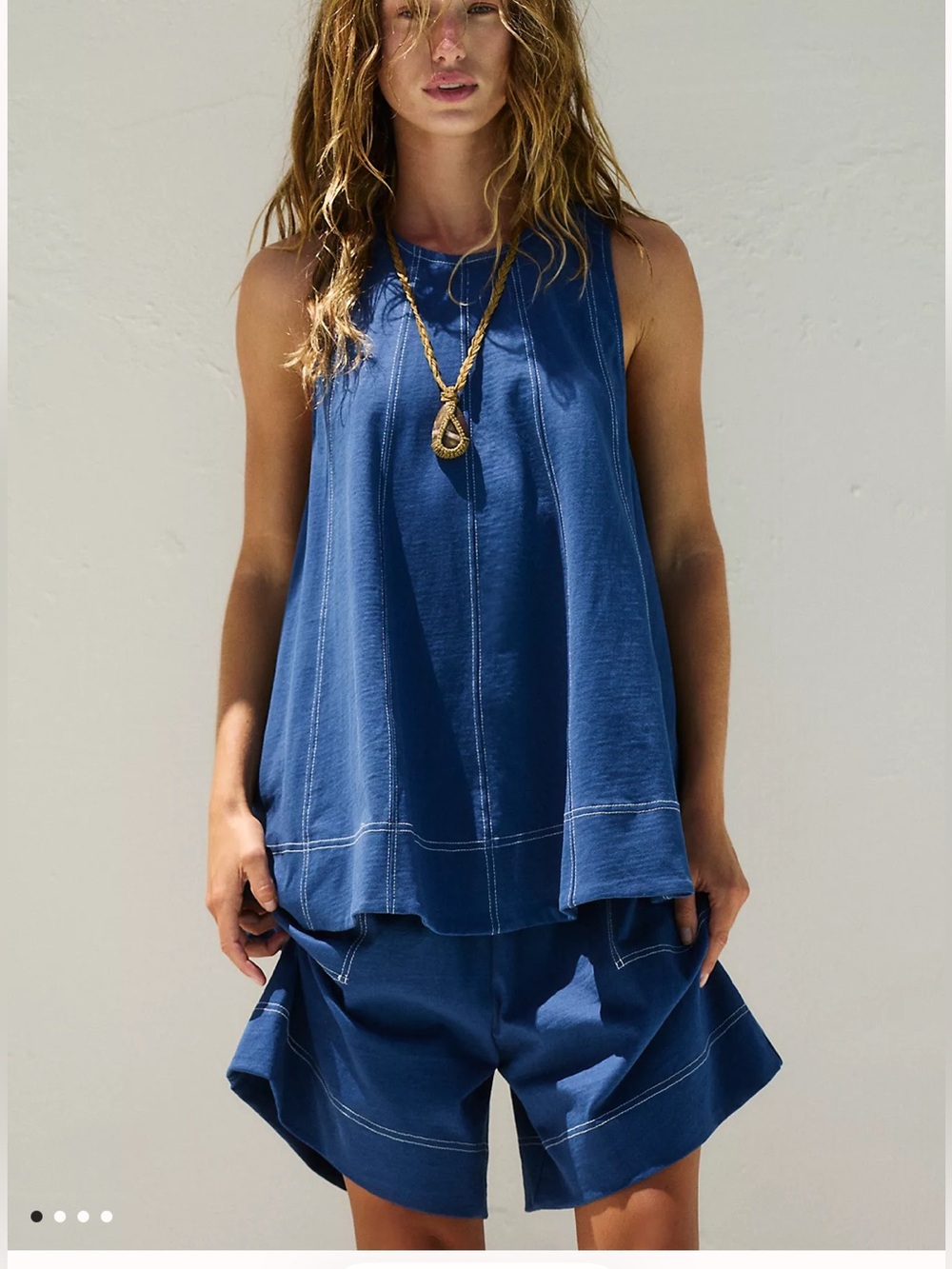 Free people Strada SET XS Sleeveless Blue Swing Tank Top with shorts